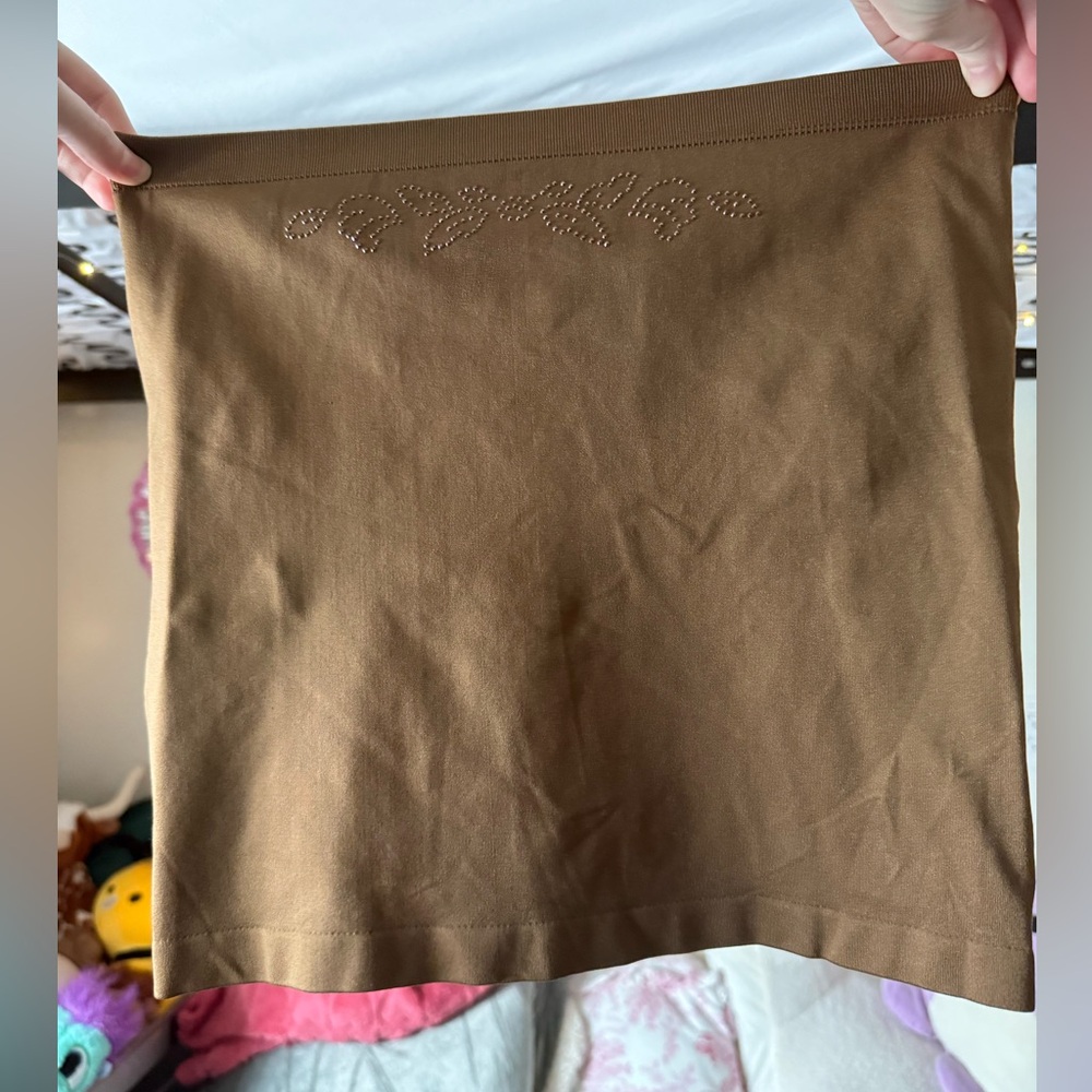 Apostrophe Brown Mini Skirt with Studded Leaf Detail